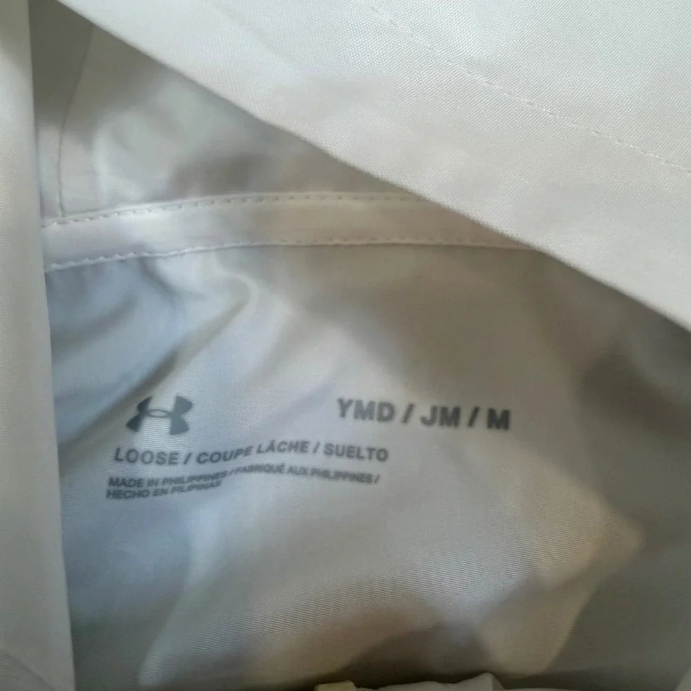 Under Armour Girls White Windbreaker Jacket Hooded Full Zip Pink Logo YMD